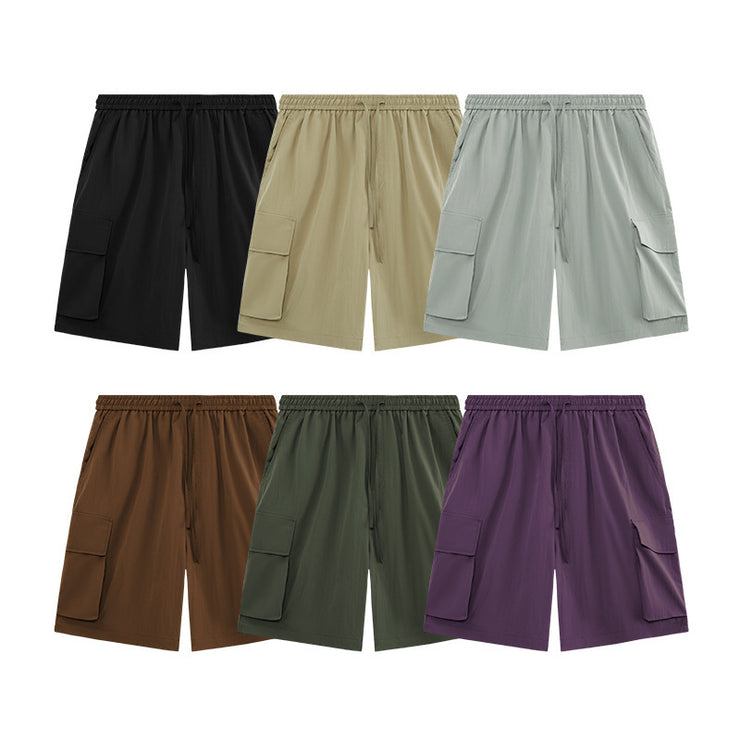 Wrinkle-feeling Large Pocket Straight Shorts