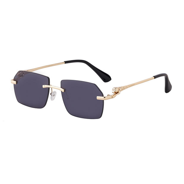 Frameless Trimming Leopard Temple Men Retro Square Sunglasses