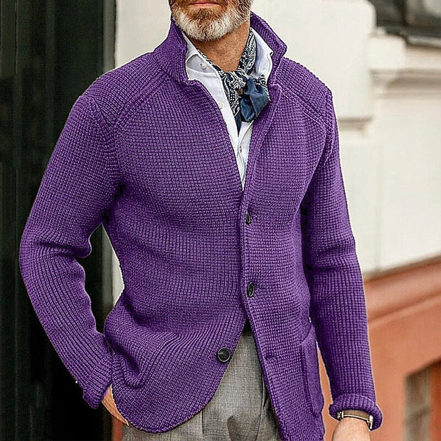 Stand Up Collar Men Knitted Jacket