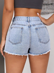 Raw Hem Pocketed Denim Shorts