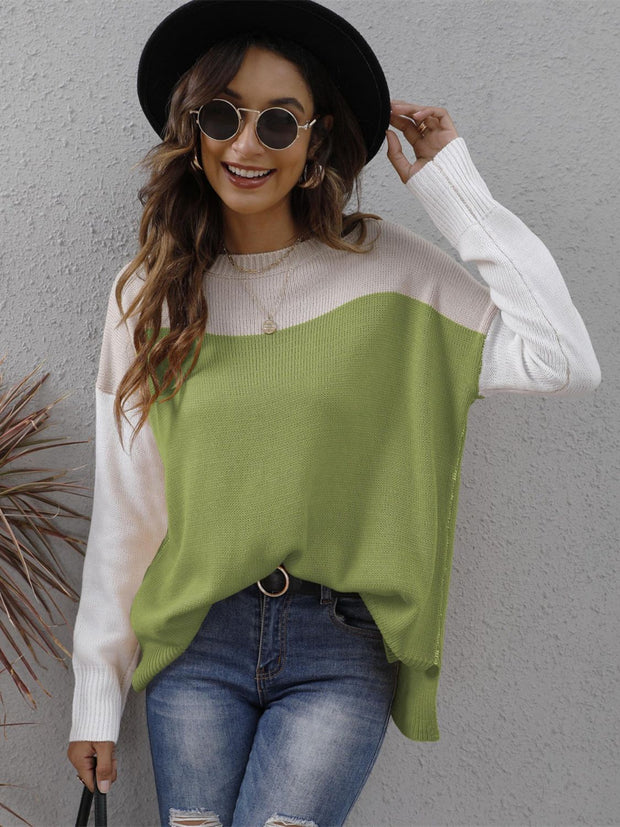 Color Block Round Neck Sweater