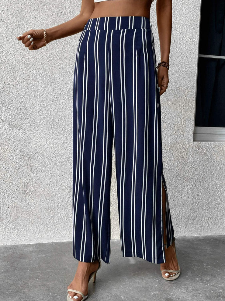 Perfee Striped Slit Wide Leg Pants