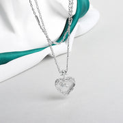 Simple Embossed Heart Necklace Double French Necklace