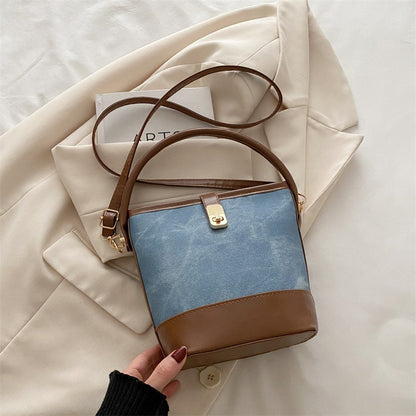Contrast Color Top Handle Bucket Bag