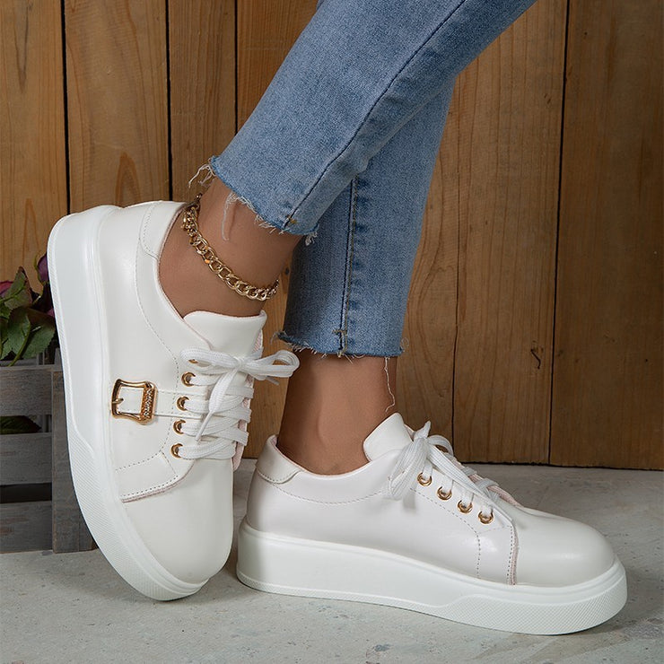 Woman Metal Buckle Loafers Casual Shoes