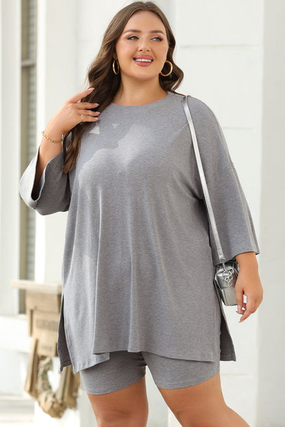 Light Grey Solid Color Loose Tunic Top Loungewear