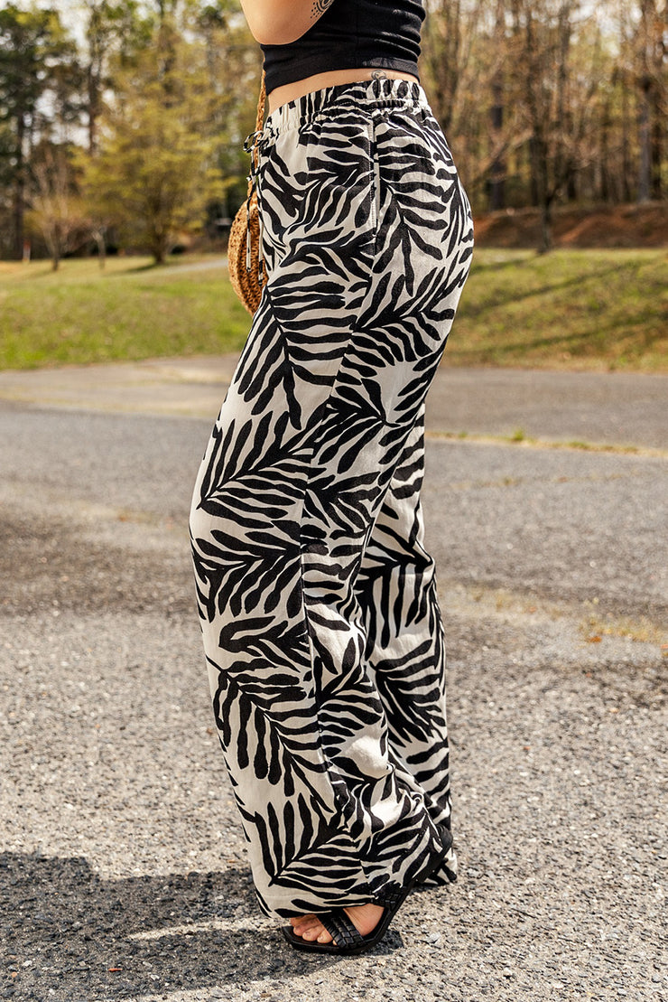 Printed Drawstring Waist Pants with Pockets