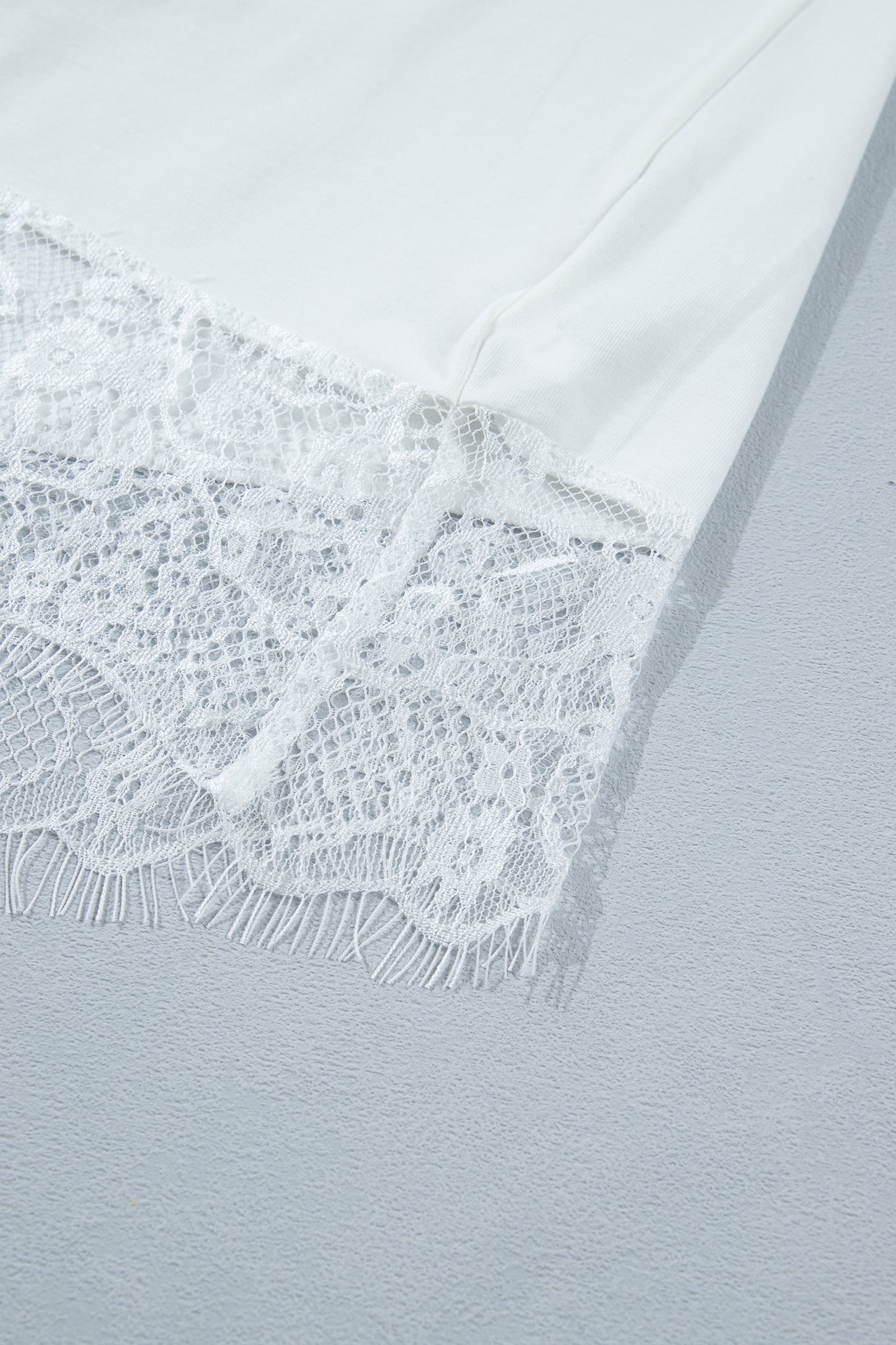 White Asymmetric Lace Hem Patchwork Tee