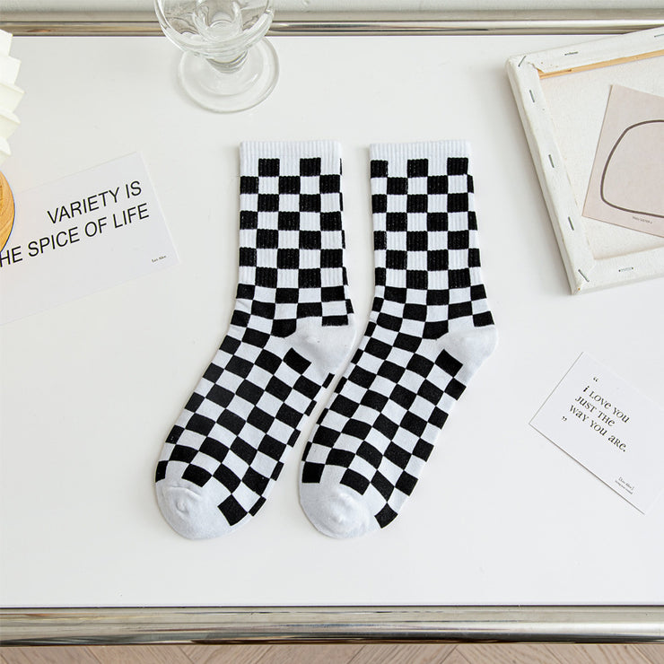 Women's Chessboard Fashion Tube Socks