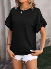 Ruffled Round Neck Short Sleeve Top