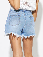 Raw Hem Distressed Denim Shorts