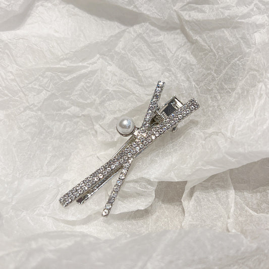 Fashion Silver Cross X-shaped Rhinestone Barrettes Women