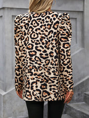 Leopard Open Front Puff Sleeve Jacket