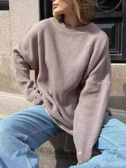 Distressed Round Neck Long Sleeve Sweater