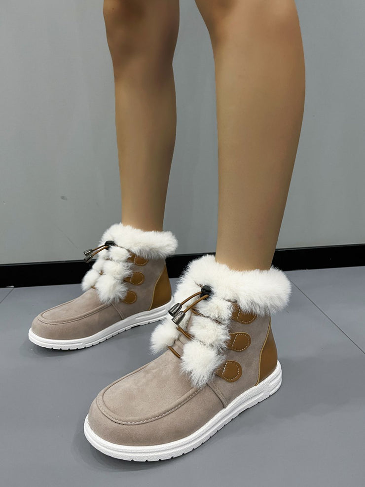 Plush Detail Suede Round Toe Boots