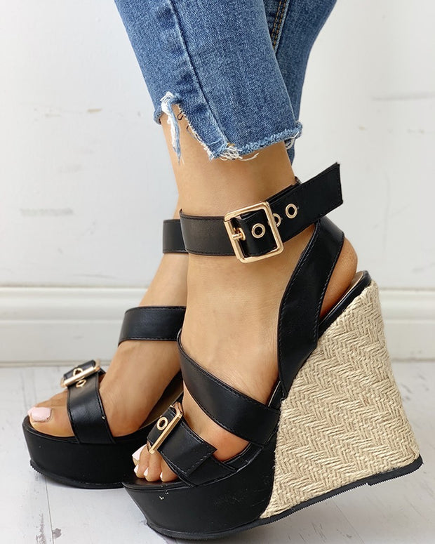 Women Straw Woven Wedge