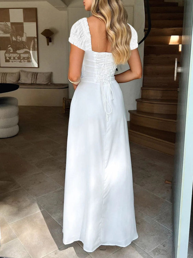 Devine Sweetheart Neck Short Sleeve Maxi Dress