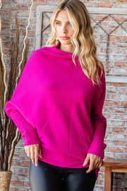 First Love Full Size Asymmetrical Hem Dolman Sleeve Sweater