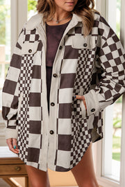 Pocketed Checkered Button Up Long Sleeve Jacket