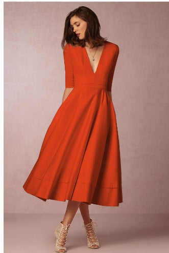 Woman V-neck Retro 60s Swing Dress