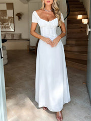 Devine Sweetheart Neck Short Sleeve Maxi Dress