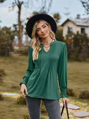 Notched Neck Flounce Sleeve Blouse