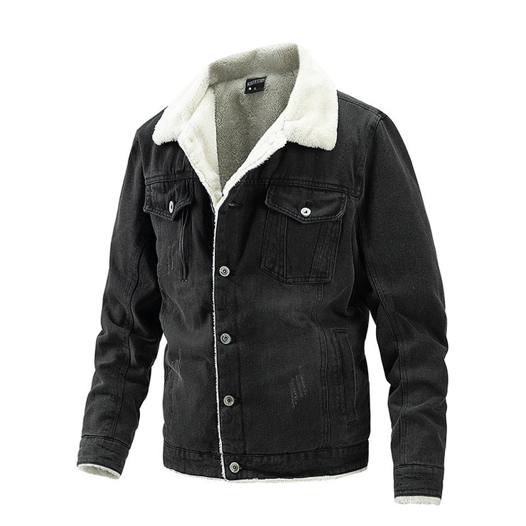 Men's Slim Washed Lapel Thickening Denim Jacket