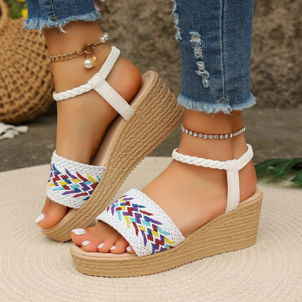 Wedge Round Toe Color-blocking Women's Open Toe Sandals