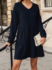 V-Neck Long Sleeve Mini Dress