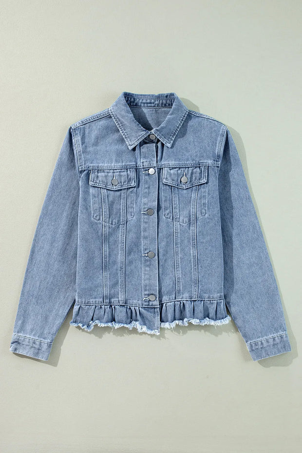 Raw Hem Long Sleeve Denim Jacket