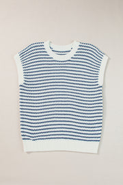 Blue Stripe Ribbed Trim Loose Fit Knitted Sweater Vest