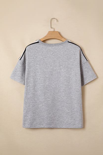 Light Grey Patchwork Detail Raw Edge Oversize Tee