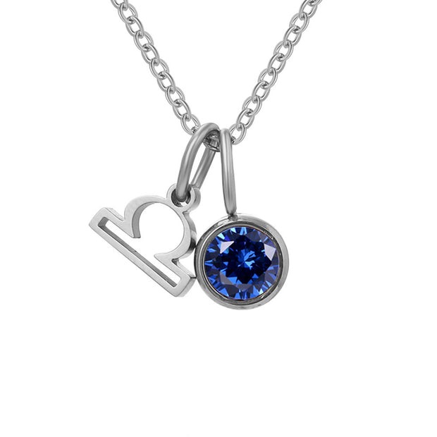 Constellation Zircon Birthstones Stainless Steel Necklace