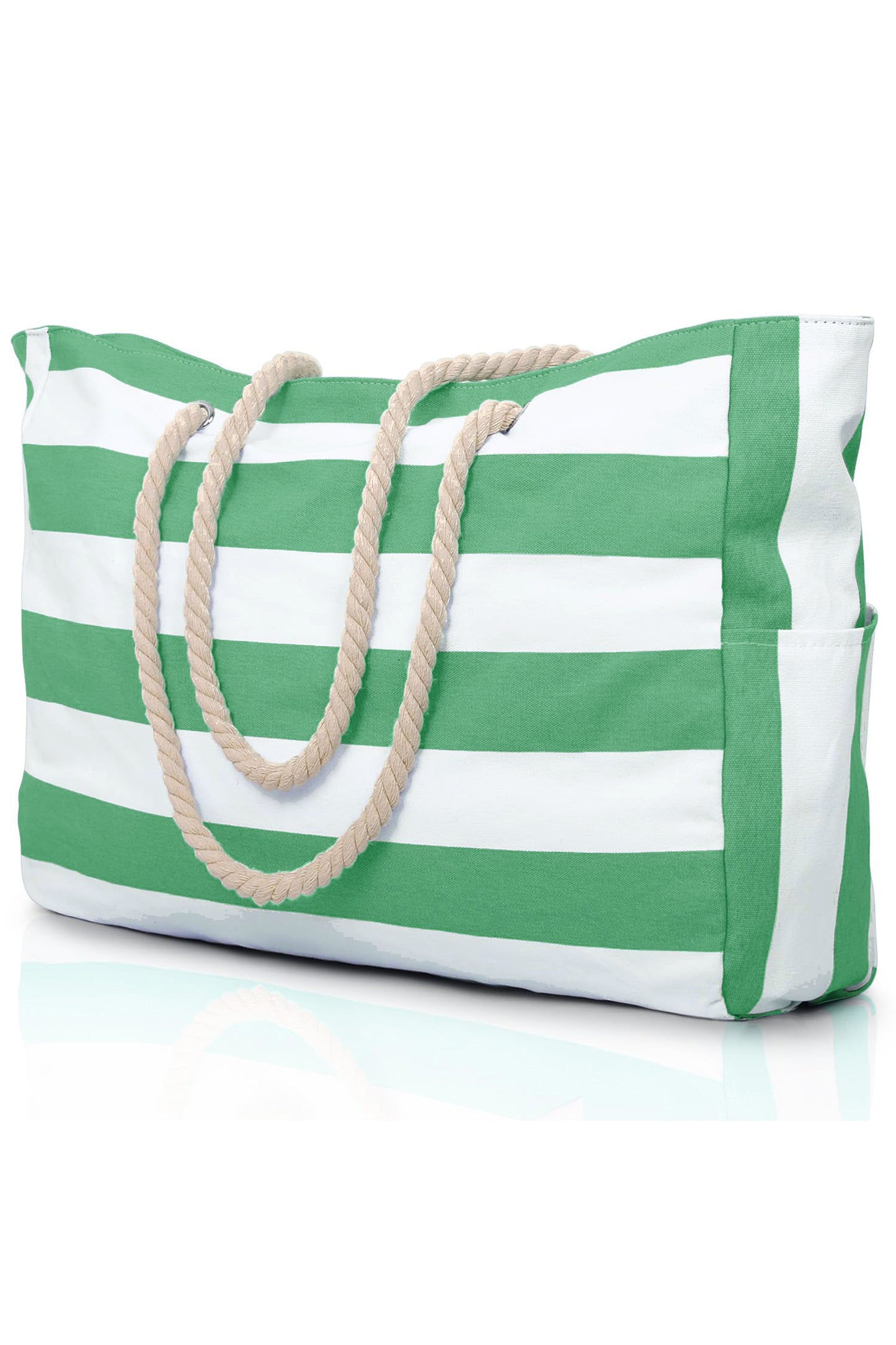 Smoke Green Striped Waterproof Canvas Large Capacity Tote Bag