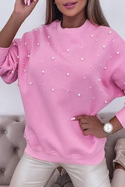 Pearl Detail Ribbed Round Neck Sweatshirt