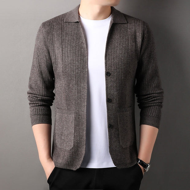 Pure Color Knitted Cardigan For Men