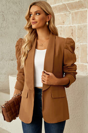 Double Take Puff Sleeve Shawl Collar Blazer