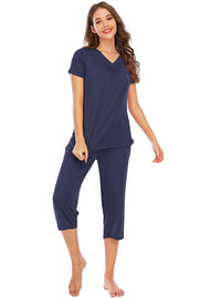 V-Neck Short Sleeve Top and Pants Lounge Set