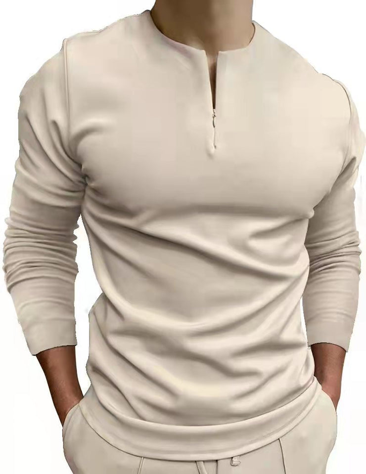 Men's Long Sleeve Polo Shirt Mide Zipper