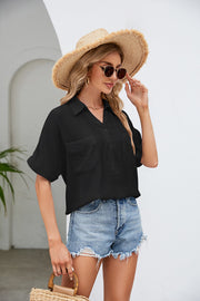 Half Button Johnny Collar Blouse