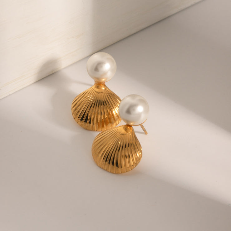 18K Gold-Plated Stainless Steel Shell Shape Earrings