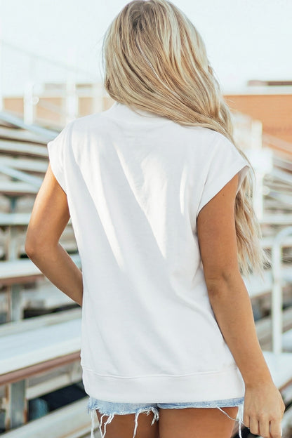 Black Solid Color High Neck Cap Sleeve Loose Top