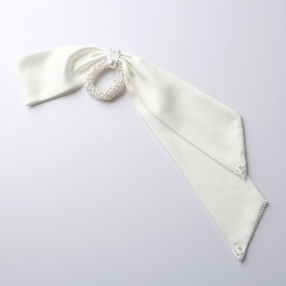 Handmade Simple White Satin Pearl Bow
