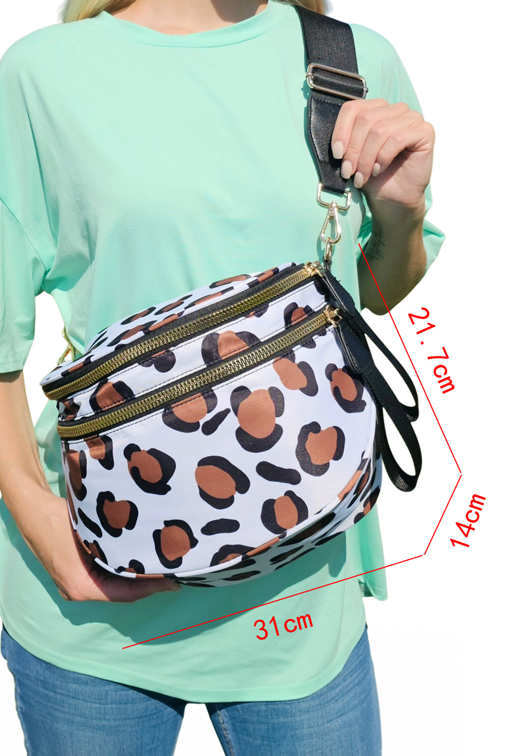 Color black Checkered Print Wide Strap Large Crossbody Bag