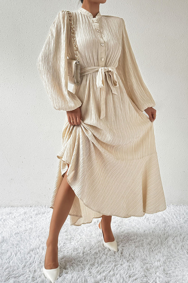 Honey Tied Button Up Balloon Sleeve Dress