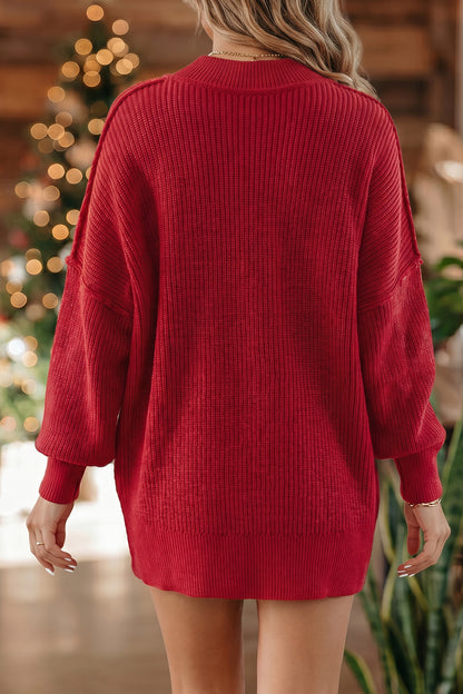 Chestnut Long Sleeve Ribbed Knit Stand Neck Regular Fit Sweater