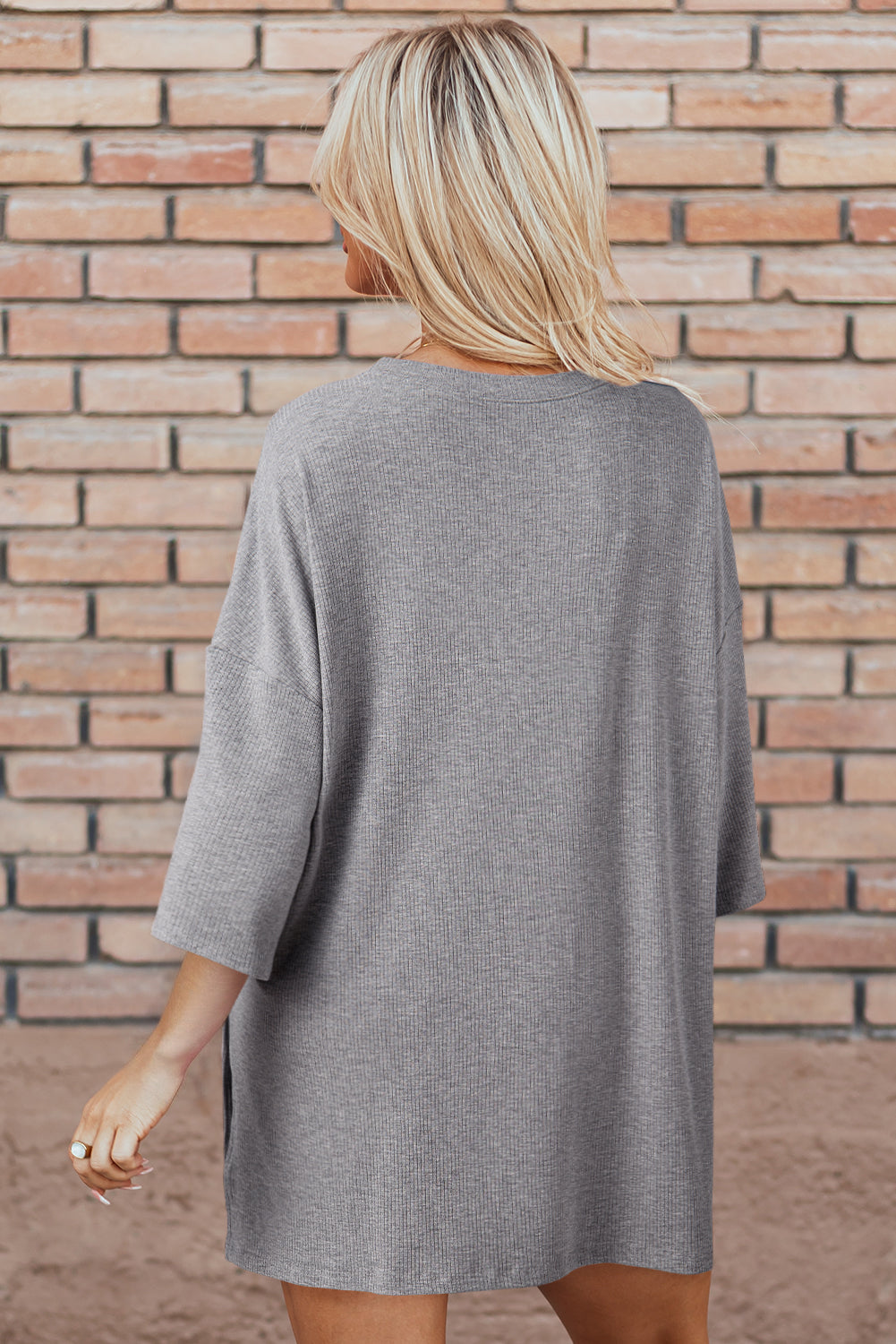 Light Grey Solid Color Loose Tunic Top Loungewear