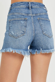 RISEN Full Size High Rise Raw Hem Denim Shorts