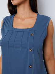 Square Neck Decorative Button Tank