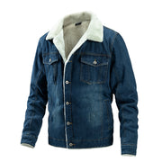 Men's Slim Washed Lapel Thickening Denim Jacket